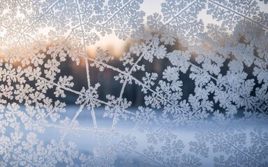 January blues, Frozen windowpane pattern, winter sunrise