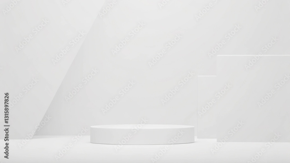 Poster minimal 3d rendering scene with composition, empty step cube shades of white pastel podium for a cos