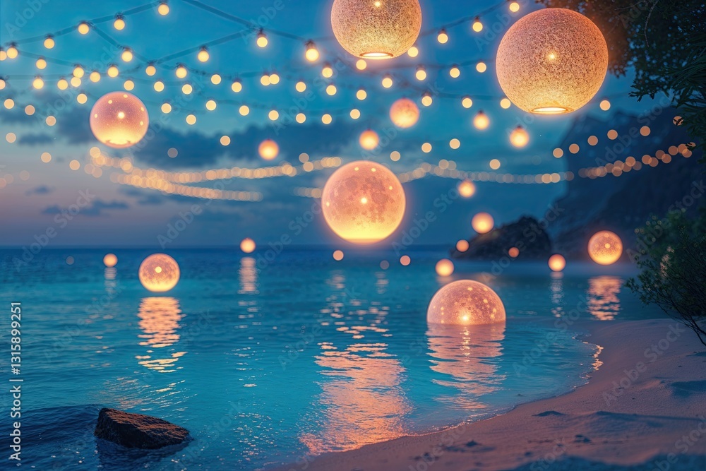 Poster exotic azure background with captivating floating lights and glow effects