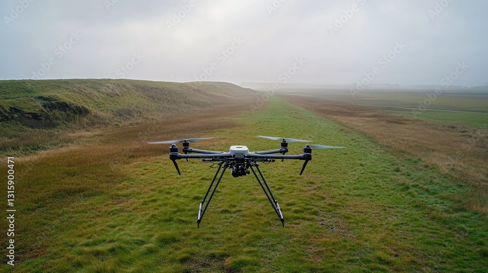 Poster ai-powered agriculture drone analyzing soil health with multispectral sensors.