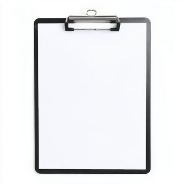 Blank clipboard with metallic clip on white background