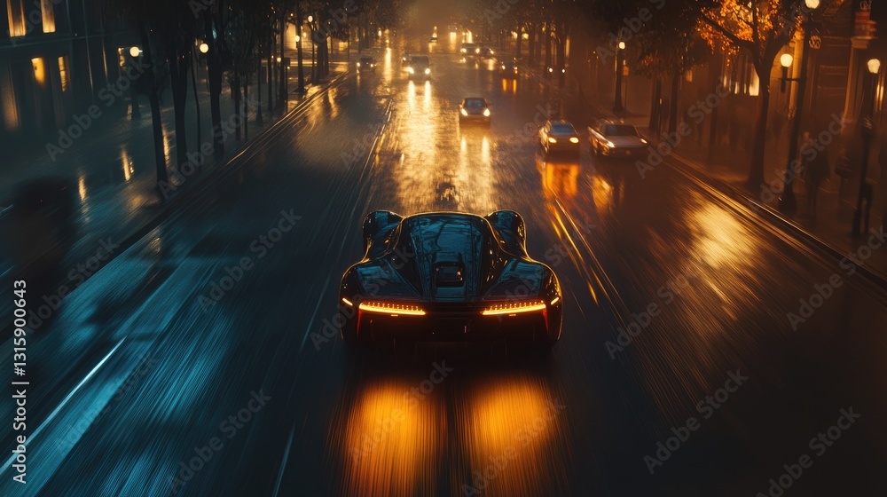 Poster ai-powered autonomous vehicle scanning urban traffic with smart sensors.