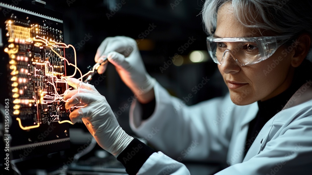 Poster engineer working on circuit board high res tech image