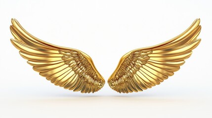 Gold angel wings, studio, decorative, 3D rendering, for design or background