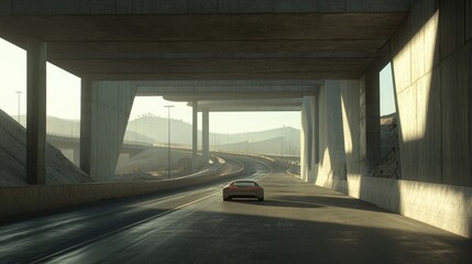 AI-powered self-driving car navigating through a futuristic highway.