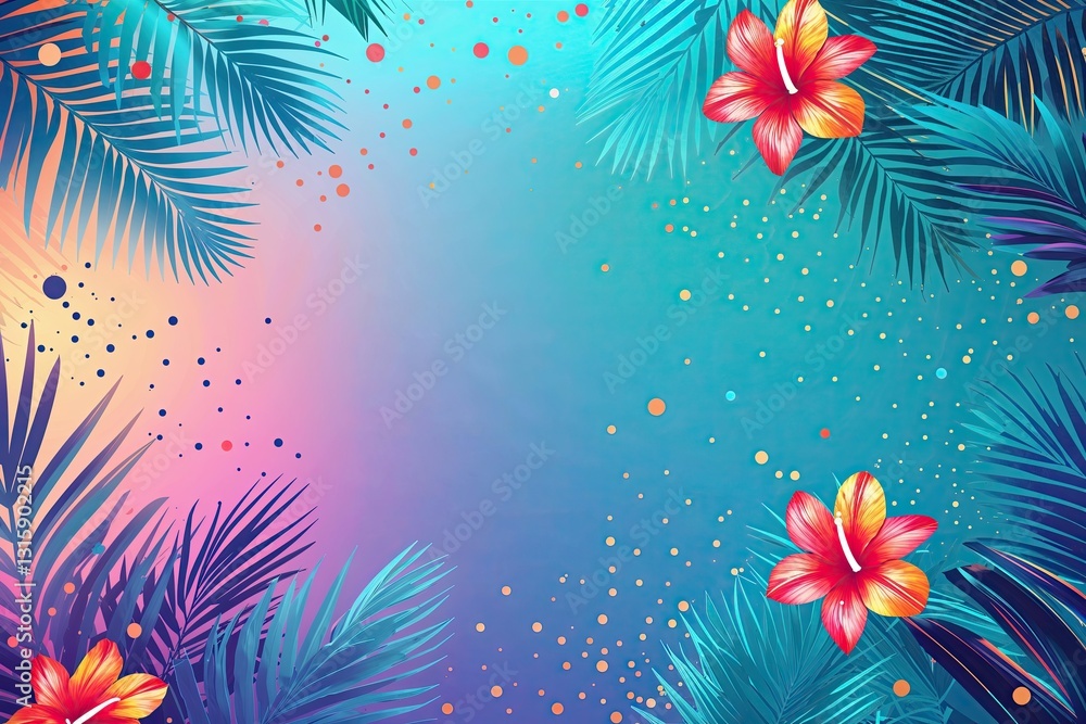 Poster vibrant bright turquoise tropical gradient background with random lines and dots texture for stunnin