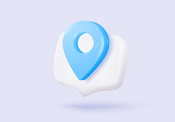 3D location pointer marker of map or navigation pin icon signs. navigation is blue pastel colours with shadow for searching on map direction. 3d GPS pin icon vector render illustration