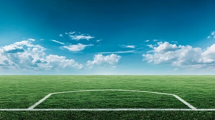 Obraz premium Sunny Day Football Field: A Vibrant Green Pitch Under a Blue Sky AI Generated