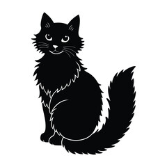 Fluffy Cat Seated with Its Tail Neatly Wrapped