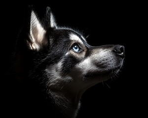 Husky dog portrait, dark background