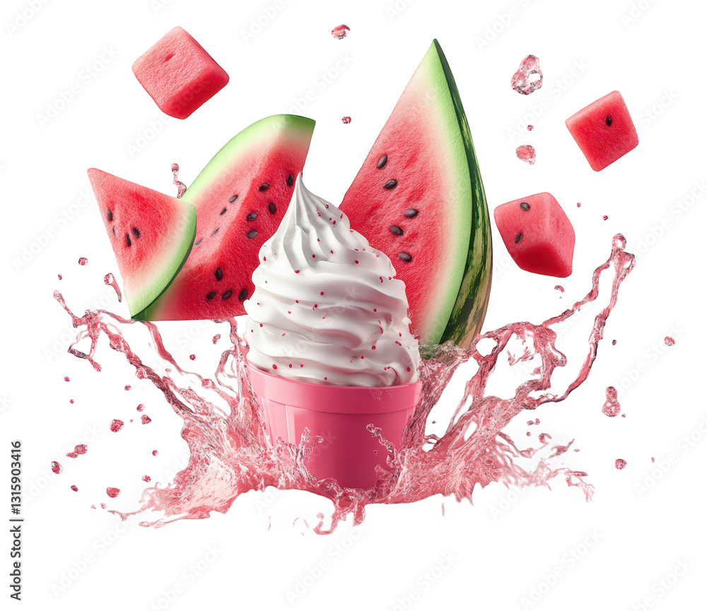 Aufkleber a vibrant splash of watermelon and soft serve ice cream creates a refreshing summer scene emphasizin