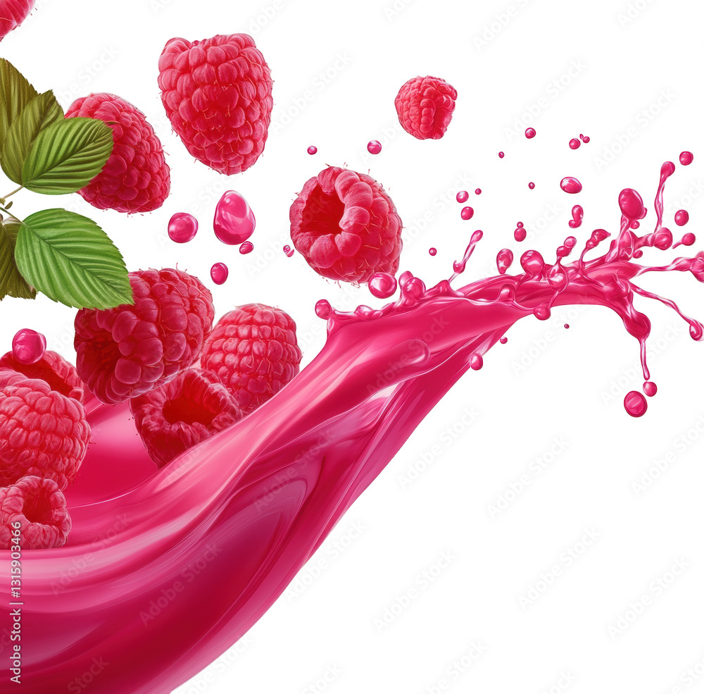 Poster vibrant raspberries and splashes of pink liquid creating a dynamic and refreshing visual ideal for p