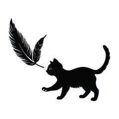 Kitten Chasing a Feather with Vibrant Playful Energy