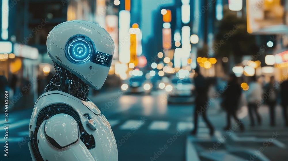 Aufkleber autonomous ai agent navigating through a futuristic cybernetic world.