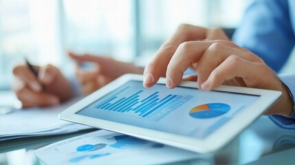 Executives Analyzing Financial Data with Tablet in Modern Office