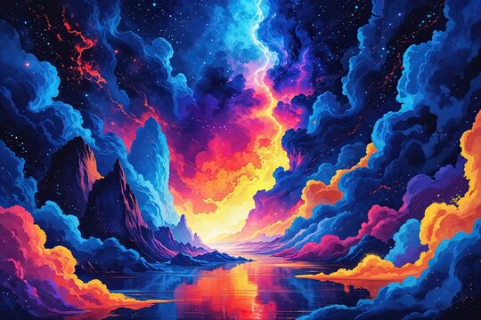 Vivid Indigo Cosmic Stage Illustration Showcasing Intensity and Colorfulness
