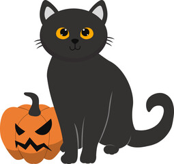 Halloween Cat Illustration with Cute Cartoon Design. Vector Character.
