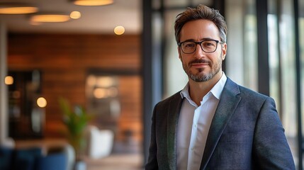 Fototapeta premium Professional Business Portrait of a Man Wearing Glasses in Office