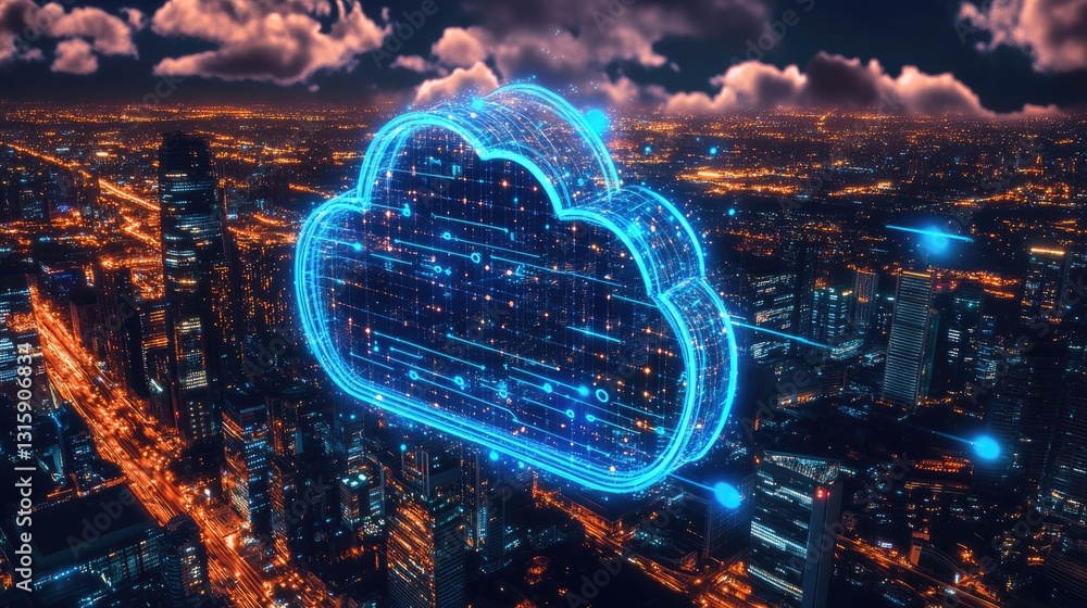 Poster energy-saving cloud infrastructure scaling computing efficiency.
