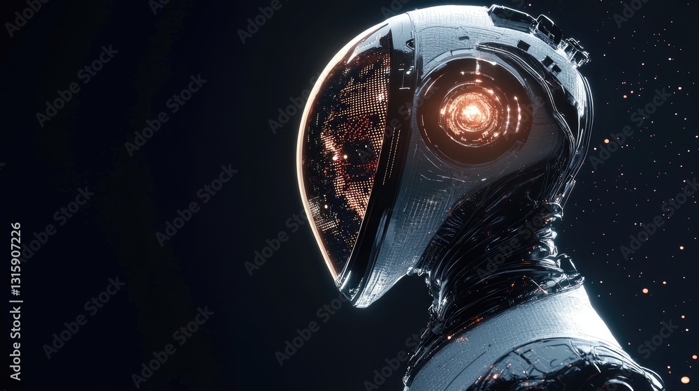 Poster futuristic ai agent monitoring space exploration data in real time.