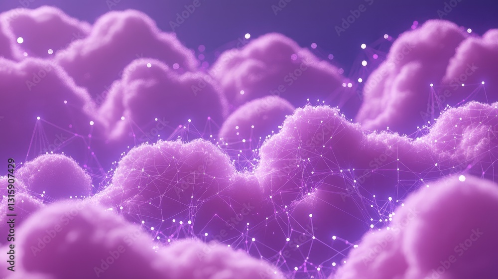 Poster futuristic ai entity interacting with a vast cloud-based intelligence network.