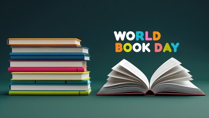 Stack of Colorful Books for World Book Day Celebration