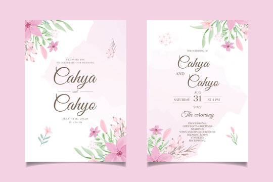 Pink floral wedding invitation design, digital template, pastel background