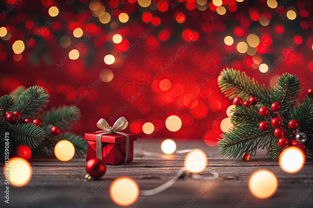 Poster elegant red abstract christmas background with bokeh effect and glowing lights