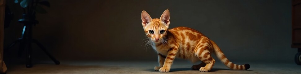 Obraz premium Stunning Bengal cat with bright eyes in dynamic pose, dynamic pose, Bengal cat