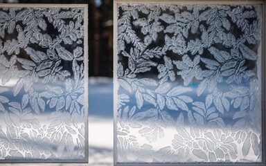January blues, Iced windows, winter, floral pattern