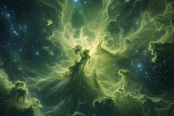 Obraz premium Fantastical Chartreuse Nebula Background for Cosmic Exploration