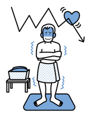 脱衣所でヒートショックになる高齢男性のイラスト