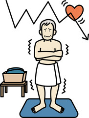 脱衣所でヒートショックになる高齢男性のイラスト