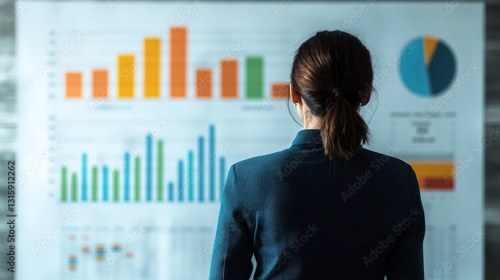 Poster analyzing business growth strategies office space infographic professional environment rear view dat