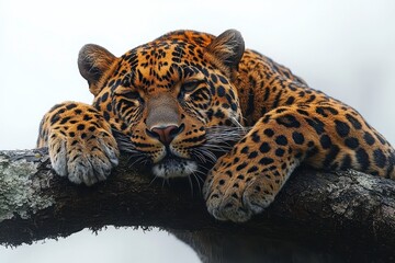 Jungle Cat Resting on Tree Branch in Stealthy Pose