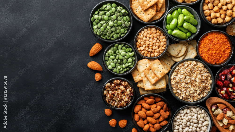 Poster a beautifully arranged display of various nuts and dried fruits perfect for healthy snacking with is