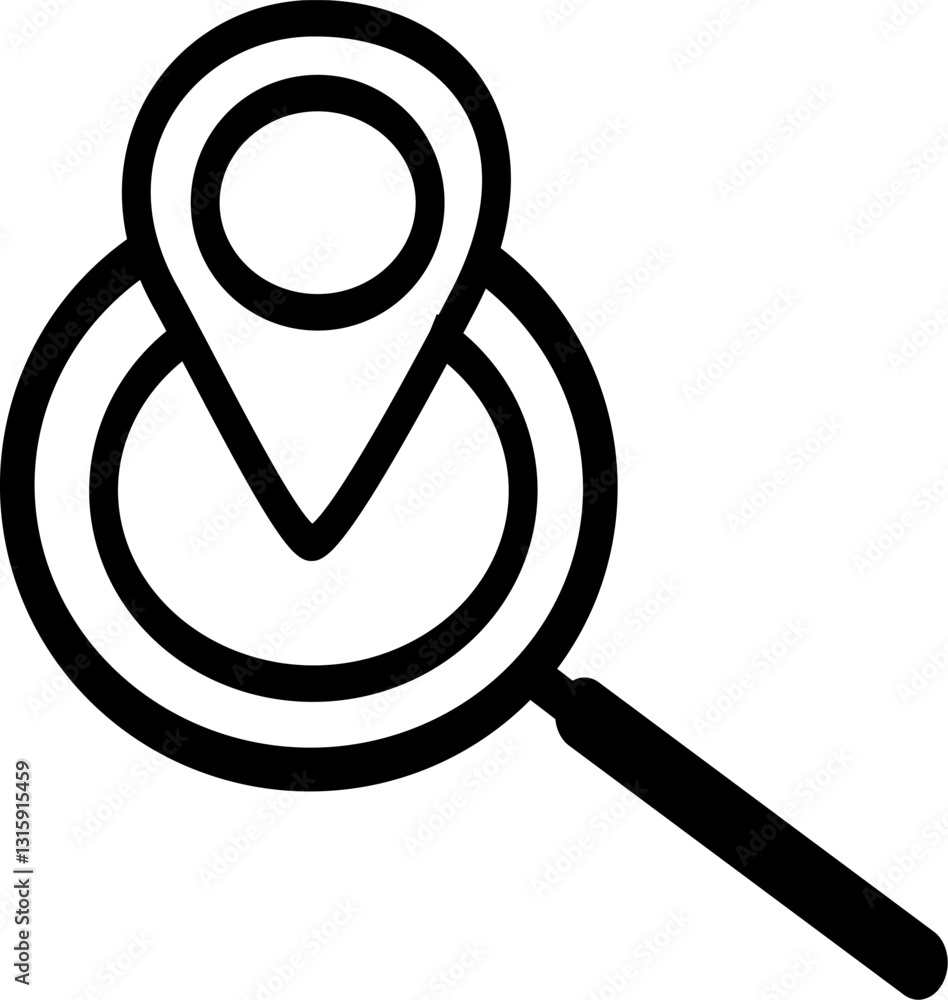 Aufkleber location search icon. map pin and magnifier icon. replaceable vector design.