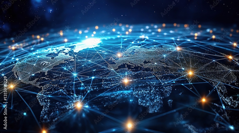 Poster digital representation of a global network with interconnected lines