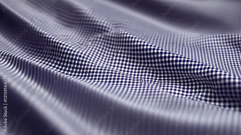 Poster checkered fabric draped softly with subtle creases and texture showcasing deep navy blue and white p