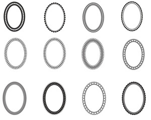 Heart Lace Border Oval Frames for Invites, Wedding Invitations, Valentine's Day Cards, Greeting Cards, Christmas Cards. Black Vector Round Frames Collection Set