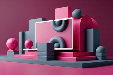 Modern Website Banner in Deep Pink and Cool Grey with Layered 3D Effects