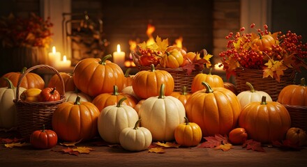 A festive Thanksgiving wallpaper with cozy atmosphere and seasonal decorations.