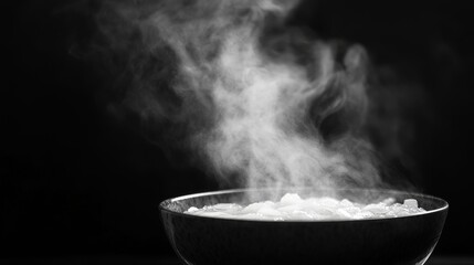 Steaming bowl of food kitchen culinary art dark background close-up flavorful experience