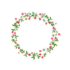 Watercolor wreath on white background. Summer round frame with clover, butterflies, dragonflies and bumblebees. Perfect for postcard, poster, card, invitations, wedding, birthday.