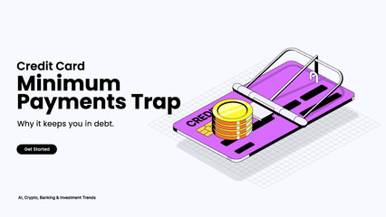 Credit Card Minimum Payments Trap–Debt Growth Illustrated with Interest Accumulation, Payment Pitfalls, and Credit Score Risks | Smart Credit Management Vector Design