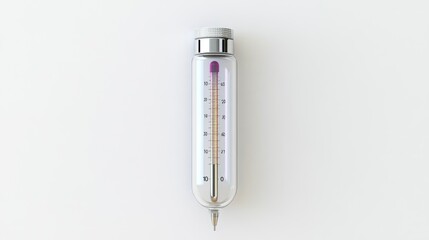 A single, ultra-detailed exterior wall-mounted thermometer, on a pure white background, highlighting its sleek design with professional studio lighting