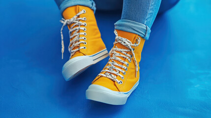Person wearing yellow sneakers highlighting the importance of injury prevention in an active lifestyle photograph