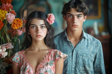 Sign of love and affection. Valentine's day, lovebirds couple: impressive noticeable image of loving latin youth couple. Commercial ad campaign visual idea. Candlelight dinner. Deep connection.