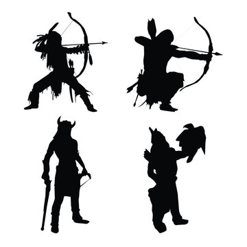 Native American warriors black silhouettes illustration on white background Vol 04