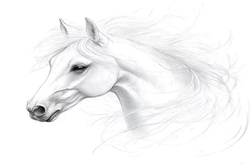 Papier peint photo  White horse head, pencil sketch, flowing mane  © Giman